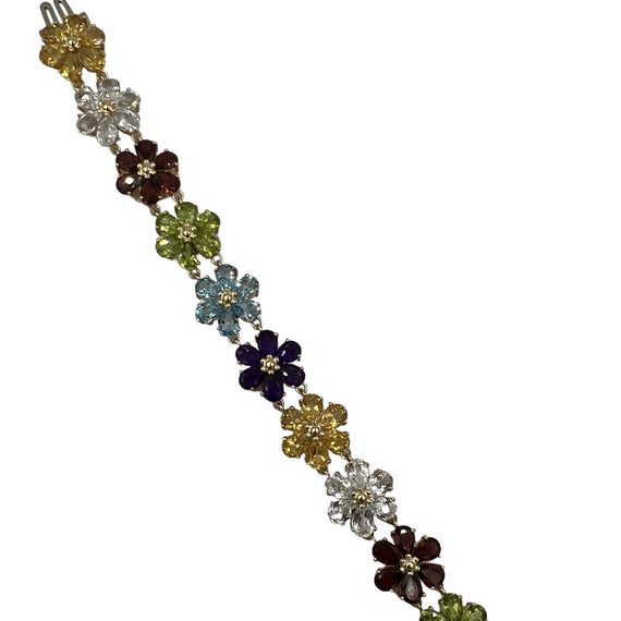 Multi Colored Stones Yellow Gold Link Bracelet