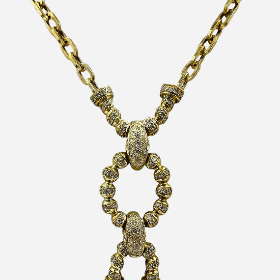 Estate Biwa Pearl Diamond Yellow Gold Link Necklace