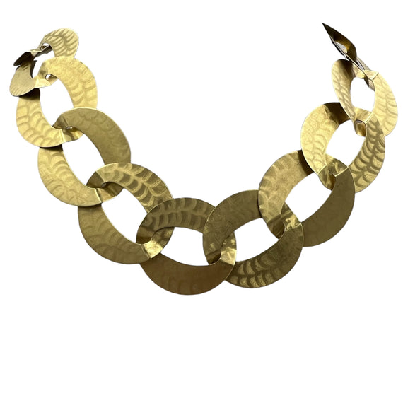 Wide Flat Oval Matt Finished Yellow Gold Link Necklace