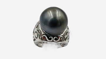 Silver Grey 15.75mm Tahitian Pearl White Gold Ring