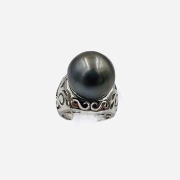 Silver Grey 15.75mm Tahitian Pearl White Gold Ring