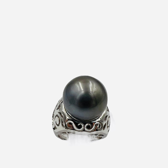 Silver Grey 15.75mm Tahitian Pearl White Gold Ring