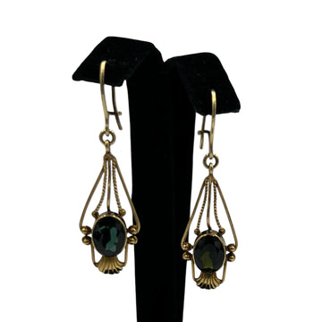 1950s Green Tourmaline Dangling Yellow Gold Earrings