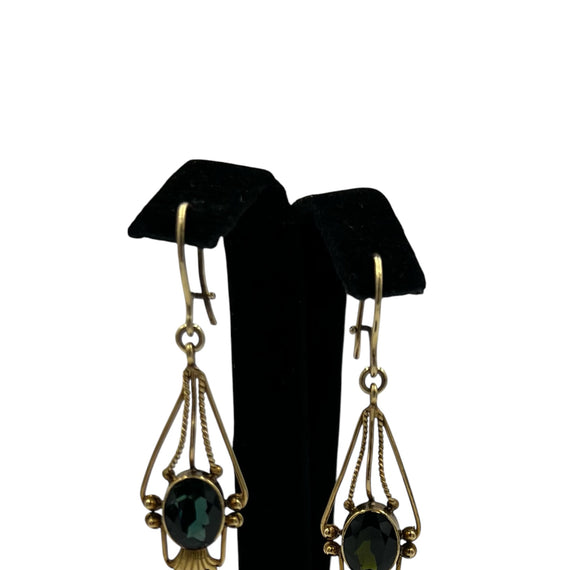 1950s Green Tourmaline Dangling Yellow Gold Earrings