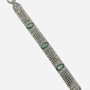 Art Deco Diamond And Emerald Platinum Bracelet Circa 1925