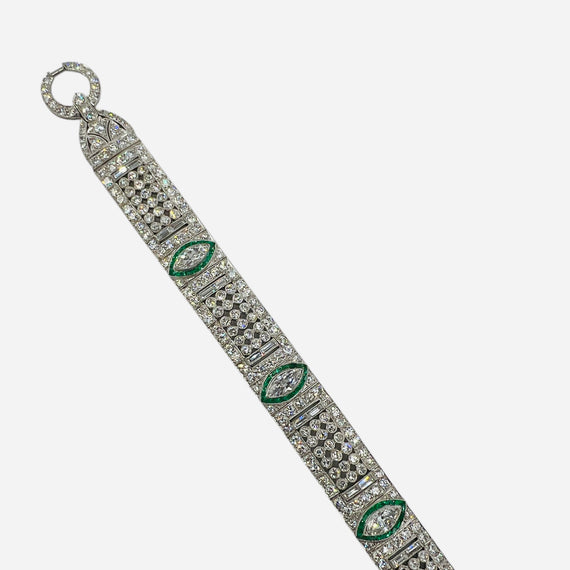 Art Deco Diamond And Emerald Platinum Bracelet Circa 1925