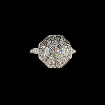 GIA 2.01 Octagonal Diamond Platinum Engagement Ring