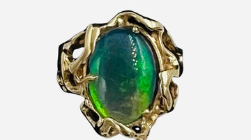 1970s Opal Doublet Freeform Designed 14k Yellow Gold Ring