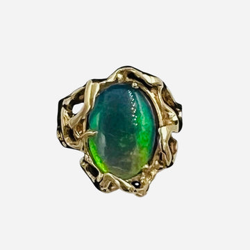 1970s Opal Doublet Freeform Designed 14k Yellow Gold Ring