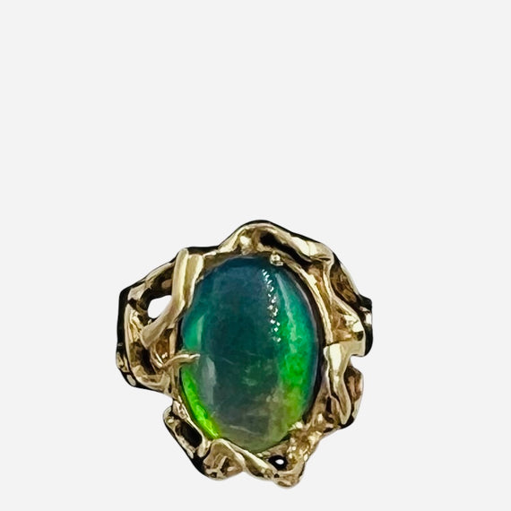 1970s Opal Doublet Freeform Designed 14k Yellow Gold Ring