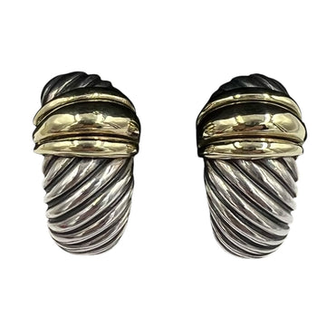 David Yurman Silver Gold J Hoop Clip On Earrings