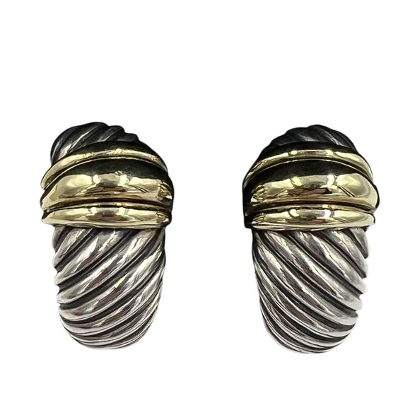 David Yurman Silver Gold J Hoop Clip On Earrings