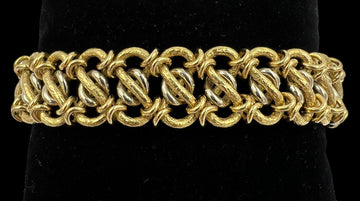 Vintage 1970s Interlocking 18k Yellow Gold Link Bracelet 8" Long