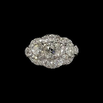 Edwardian Old Mine Cut Diamond Three Stone Platinum Ring Circa 1910