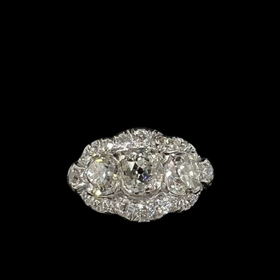 Edwardian Old Mine Cut Diamond Three Stone Platinum Ring Circa 1910