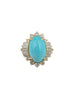 1990s Turquoise Diamond 14k Yellow Gold Cluster Ring