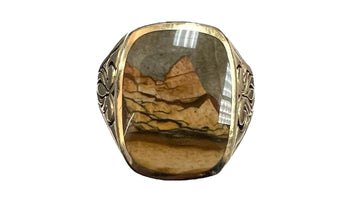 1950s Vintage Scenic Agate Stone 14kYellow Gold Ring Size 12.25