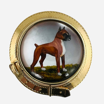 1930s Bulldog Essex Crystal 14k Yellow Gold Brooch