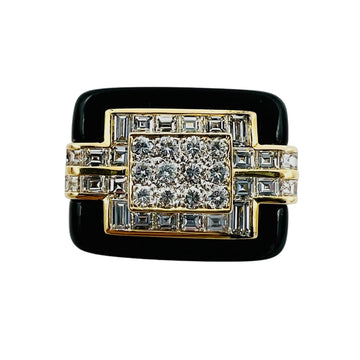 1970s Diamond Black Onyx 18k Yellow Gold Cocktail Ring