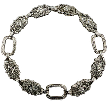 Art Deco Filigree Diamond 14k White Gold Platinum Bracelet Circa 1930s