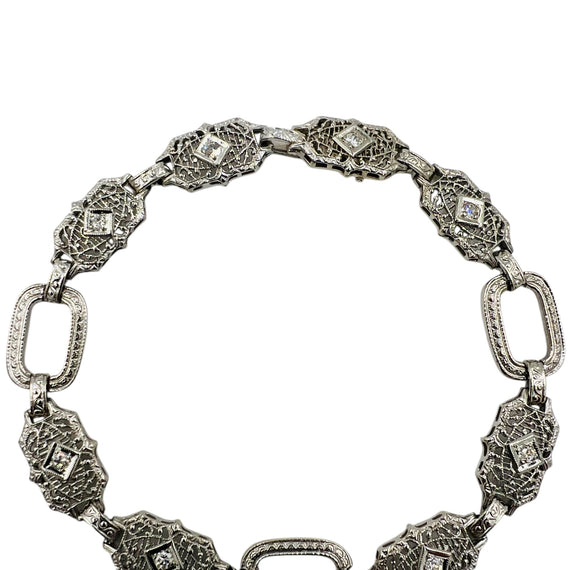 Art Deco Filigree Diamond 14k White Gold Platinum Bracelet Circa 1930s