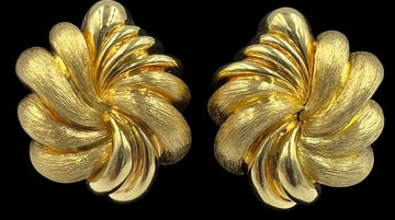 Henry Dunay Floral Swirl 18k Yellow Gold Clip On Earrings With Sabi And Shiny Finish