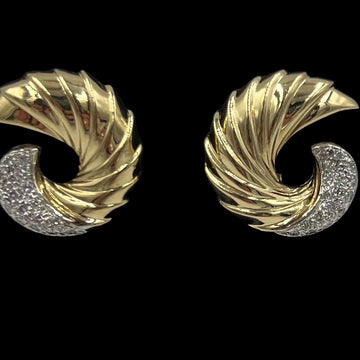 Swirl Yellow Gold Diamond Clip And Post Earrings