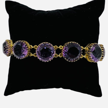 1890s Victorian Round Amethyst Gold Line Bracelet