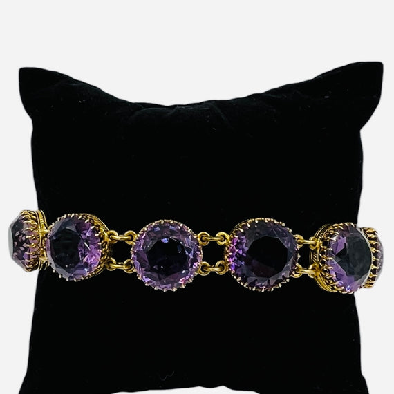 1890s Victorian Round Amethyst Gold Line Bracelet