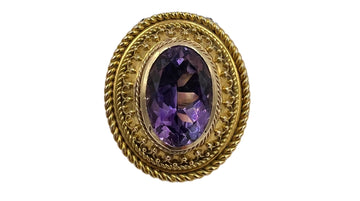 1880s Victorian Etruscan Revival Amethyst 14k Gold Ring