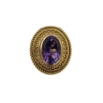 1880s Victorian Etruscan Revival Amethyst 14k Gold Ring