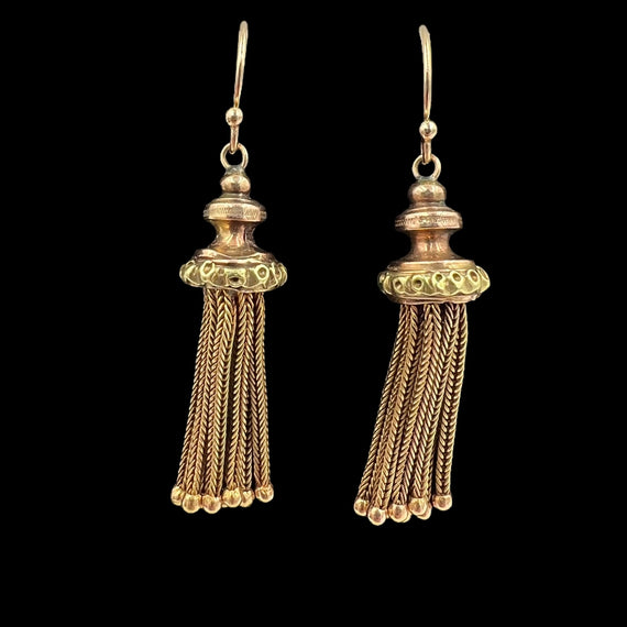 1890s Victorian Tassle Dangle Earrings 14k Yellow Gold - Jacob's Diamond and Estate Jewelry