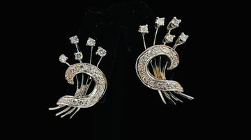 1950s Diamond Floral Spray Clip On Earrings White Gold