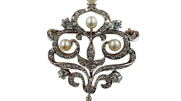 1910 Edwardian Diamond Pearl Brooch Pendant Platinum And Gold