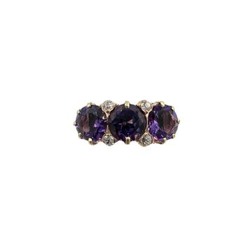 Victorian Amethyst Three Stone And Diamond Gold Ring