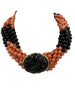 Coral Onyx Black Jade Multi Strand Torsade Bead Necklace