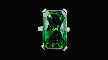 1950s Lime Green Tourmaline Solitaire Diamond Platinum Ring
