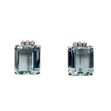 1950s Aquamarine Diamond White Gold Clip On Earrings