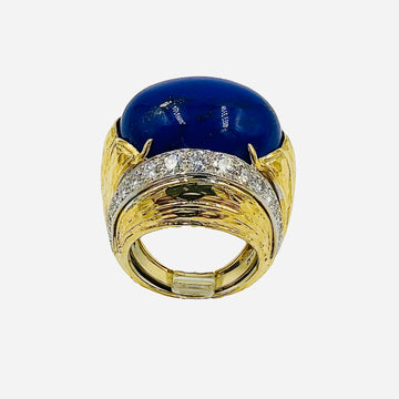 David Webb Lapis Diamond Yellow Gold Platinum Dome Ring - Jacob's Diamond and Estate Jewelry