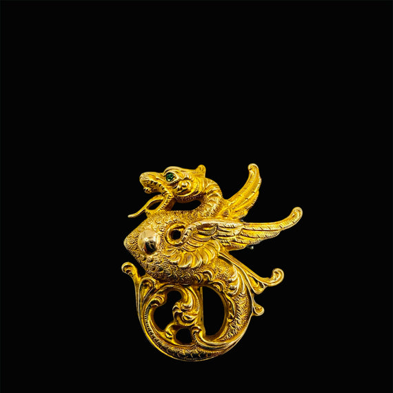 Victorian Griffin 14k Gold Brooch With Demantoid Eye Circa 1900 - Jacob's Diamond and Estate Jewelry