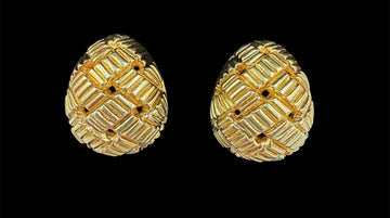 Kurt Wayne Basket Weave 18k Yellow Gold Clip On Earrings