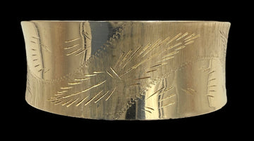 Vintage Concave Very Wide Engraved 14k Yellow Gold Bangle Bracelet