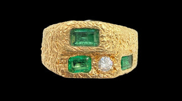 Emerald Diamond 18k Yellow Gold Ring Size 11.5