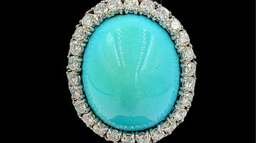 1950s Turquoise Diamond 18k White Gold Cocktail Ring