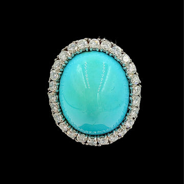 1950s Turquoise Diamond 18k White Gold Cocktail Ring - Jacob's Diamond and Estate Jewelry