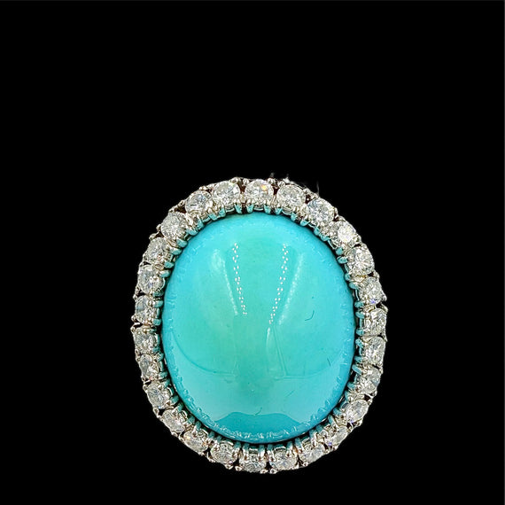1950s Turquoise Diamond 18k White Gold Cocktail Ring
