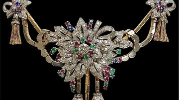 1940s French Retro Diamond Emerald Ruby Sapphire 18k Platinum Necklace