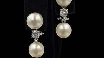 1950s Pearl Drop Diamond 14k White Gold Earrings