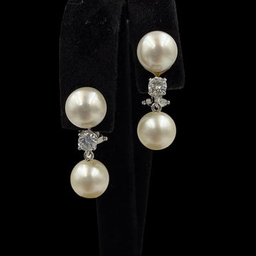 1950s Pearl Drop Diamond 14k White Gold Earrings - Jacob's Diamond and Estate Jewelry