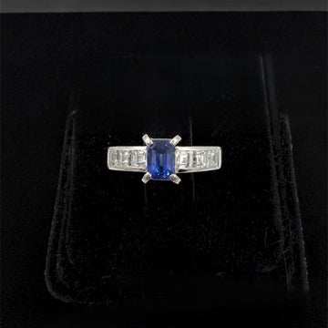 1980s Sapphire Diamond Platinum Engagement Ring